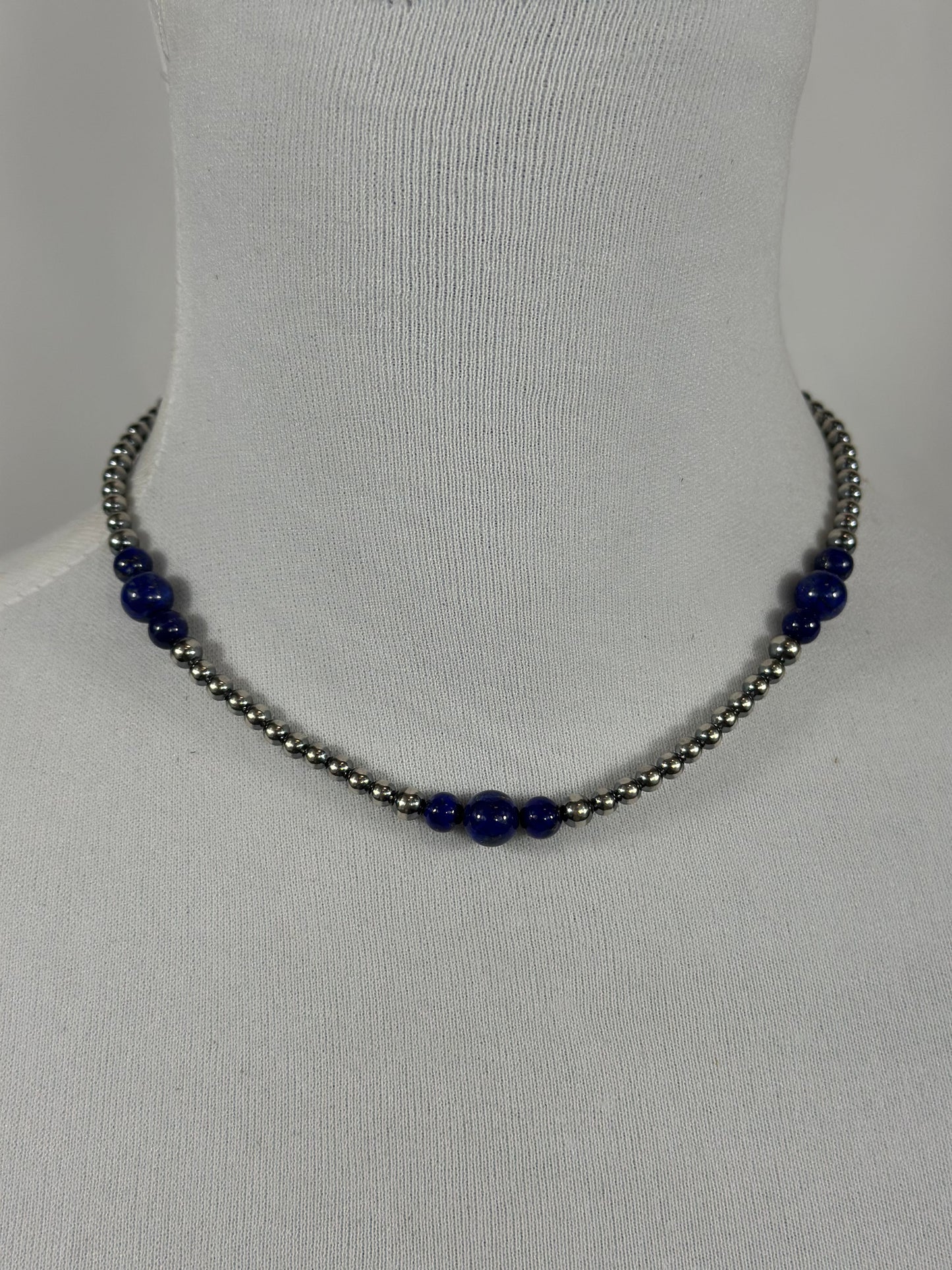 4-8mm Sterling Silver and Lapis Necklace