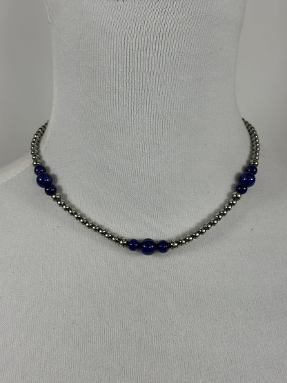 4-8mm Sterling Silver and Lapis Necklace