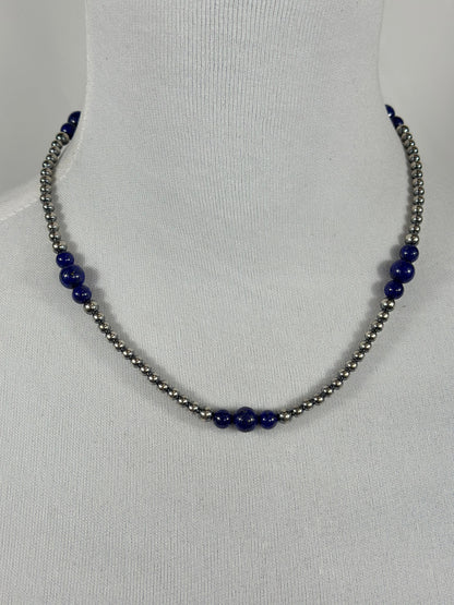4-8mm Sterling Silver and Lapis Necklace