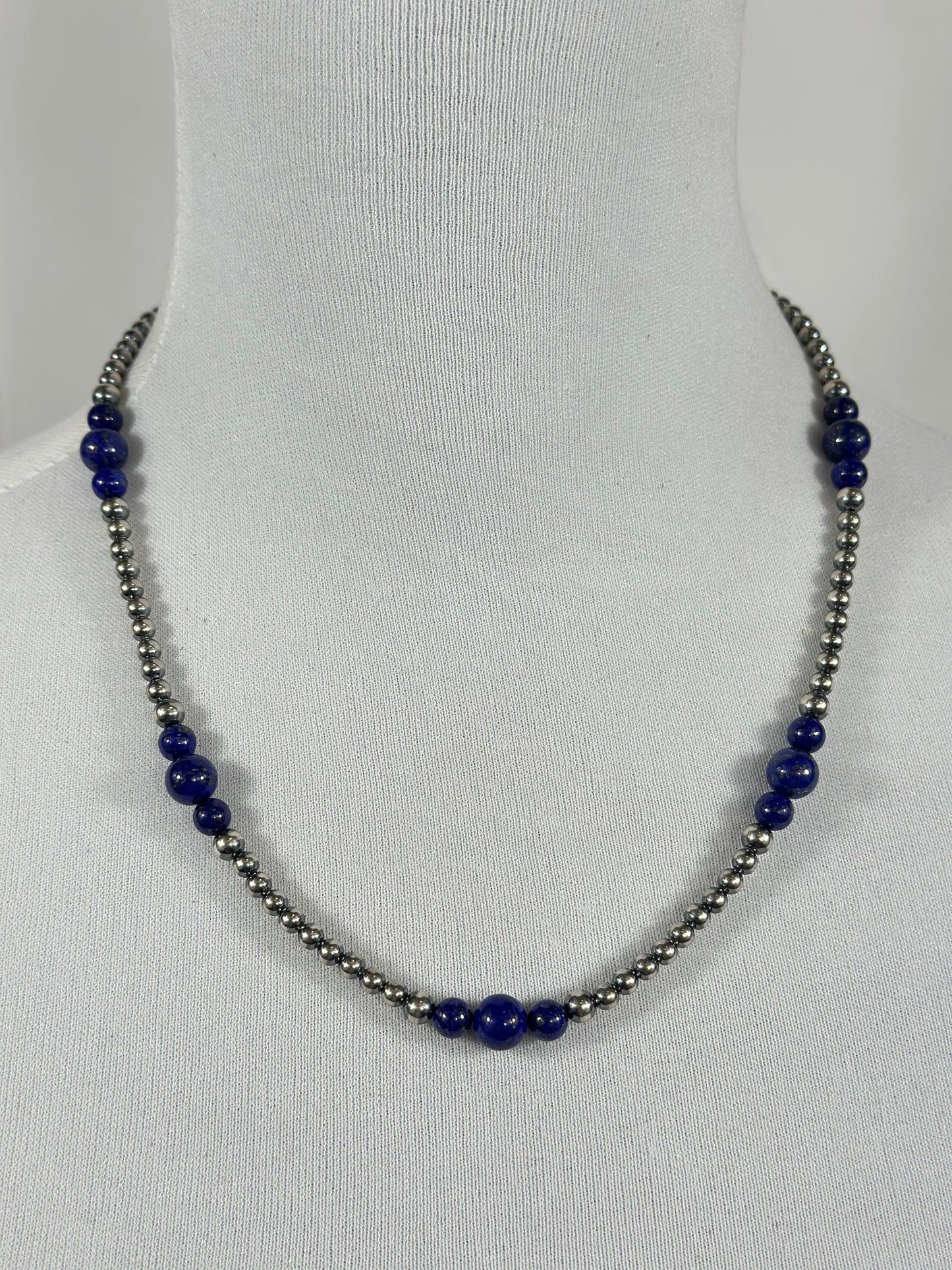 4-8mm Sterling Silver and Lapis Necklace