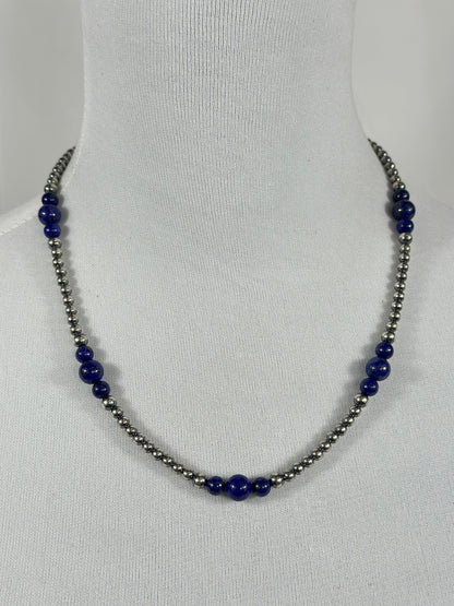4-8mm Sterling Silver and Lapis Necklace