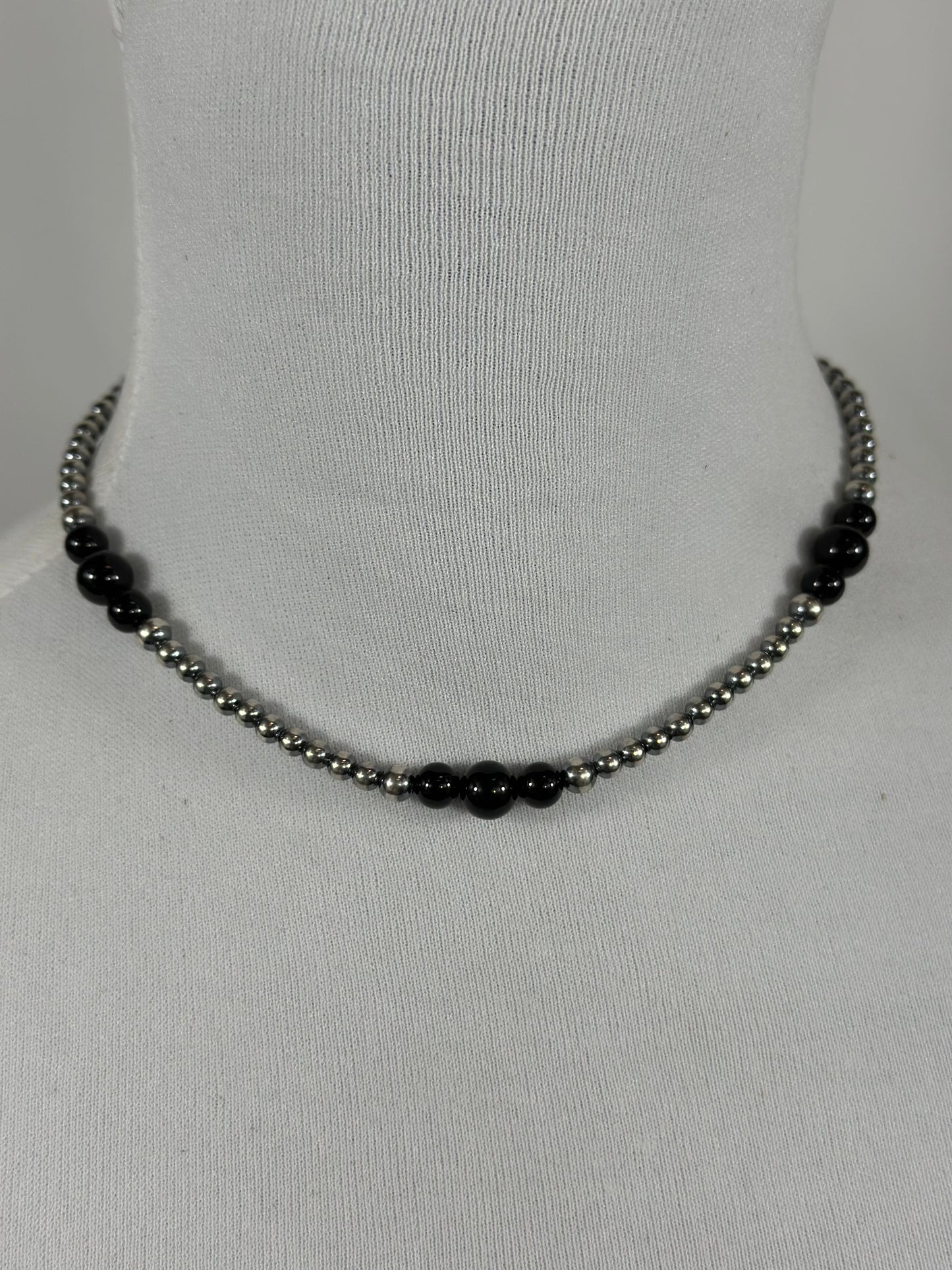 4-8mm Sterling Silver and Black Onyx Necklace