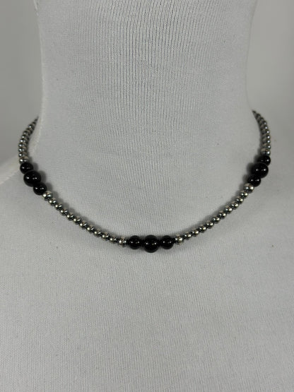 4-8mm Sterling Silver and Black Onyx Necklace