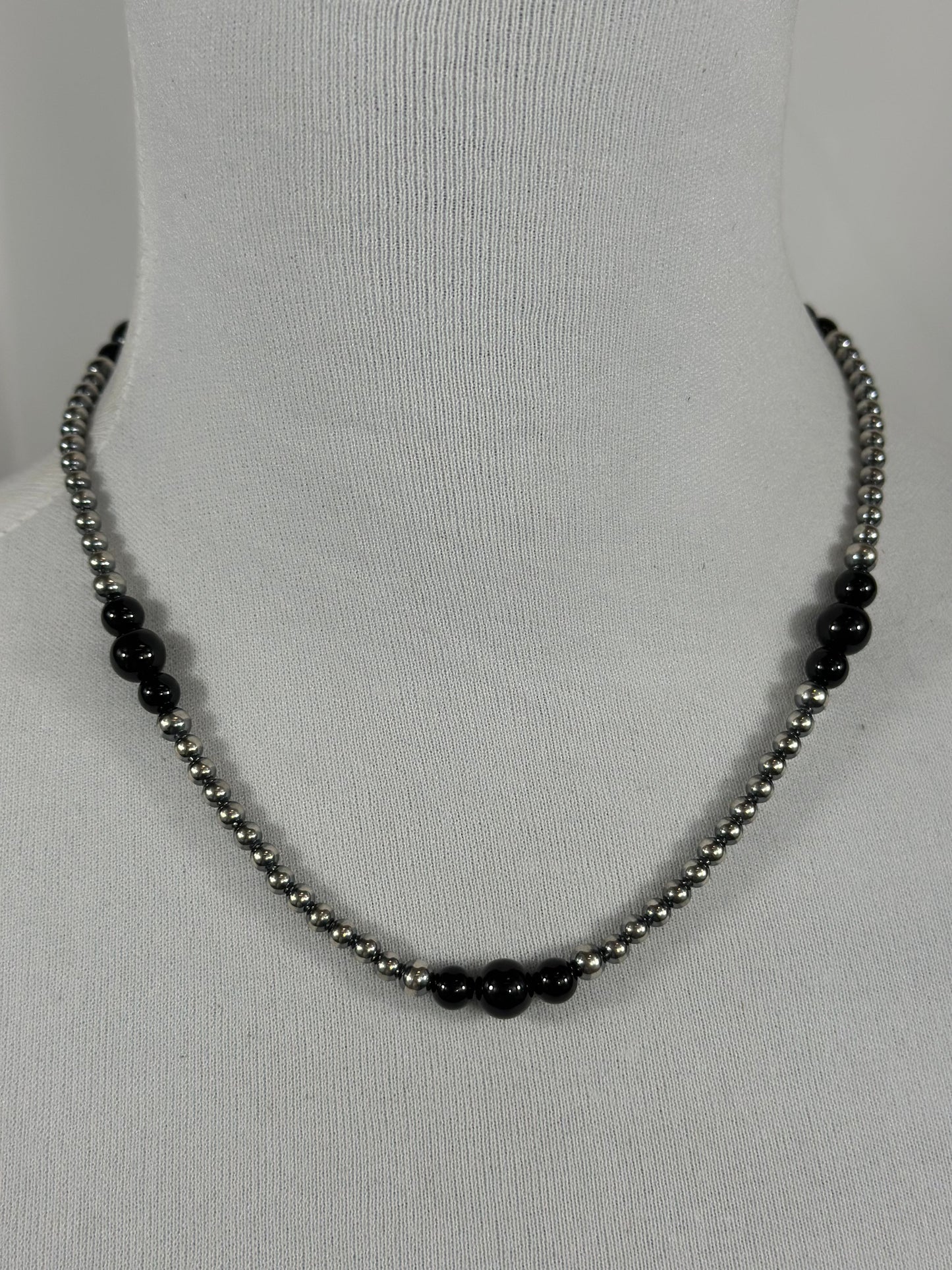 4-8mm Sterling Silver and Black Onyx Necklace