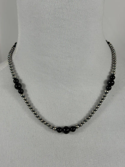 4-8mm Sterling Silver and Black Onyx Necklace