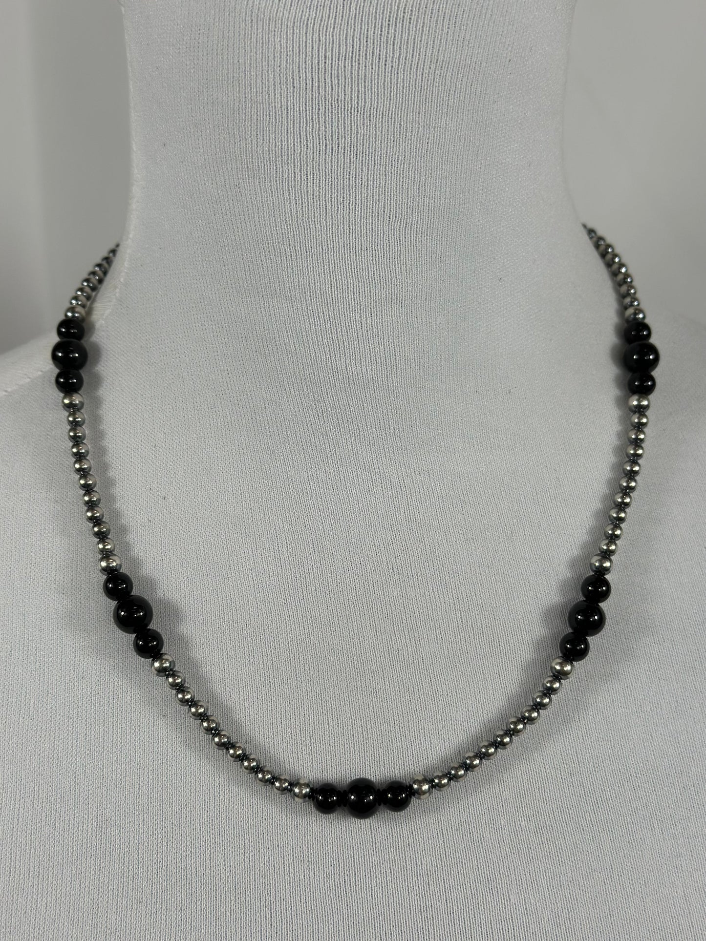 4-8mm Sterling Silver and Black Onyx Necklace