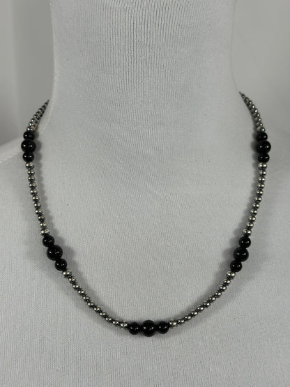 4-8mm Sterling Silver and Black Onyx Necklace
