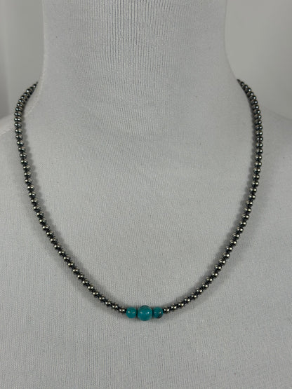 4-6-8mm Sterling Silver and Kingman Turquoise Necklace