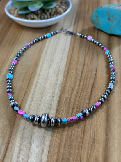 Cotton Candy and Navajo Pearl Necklace