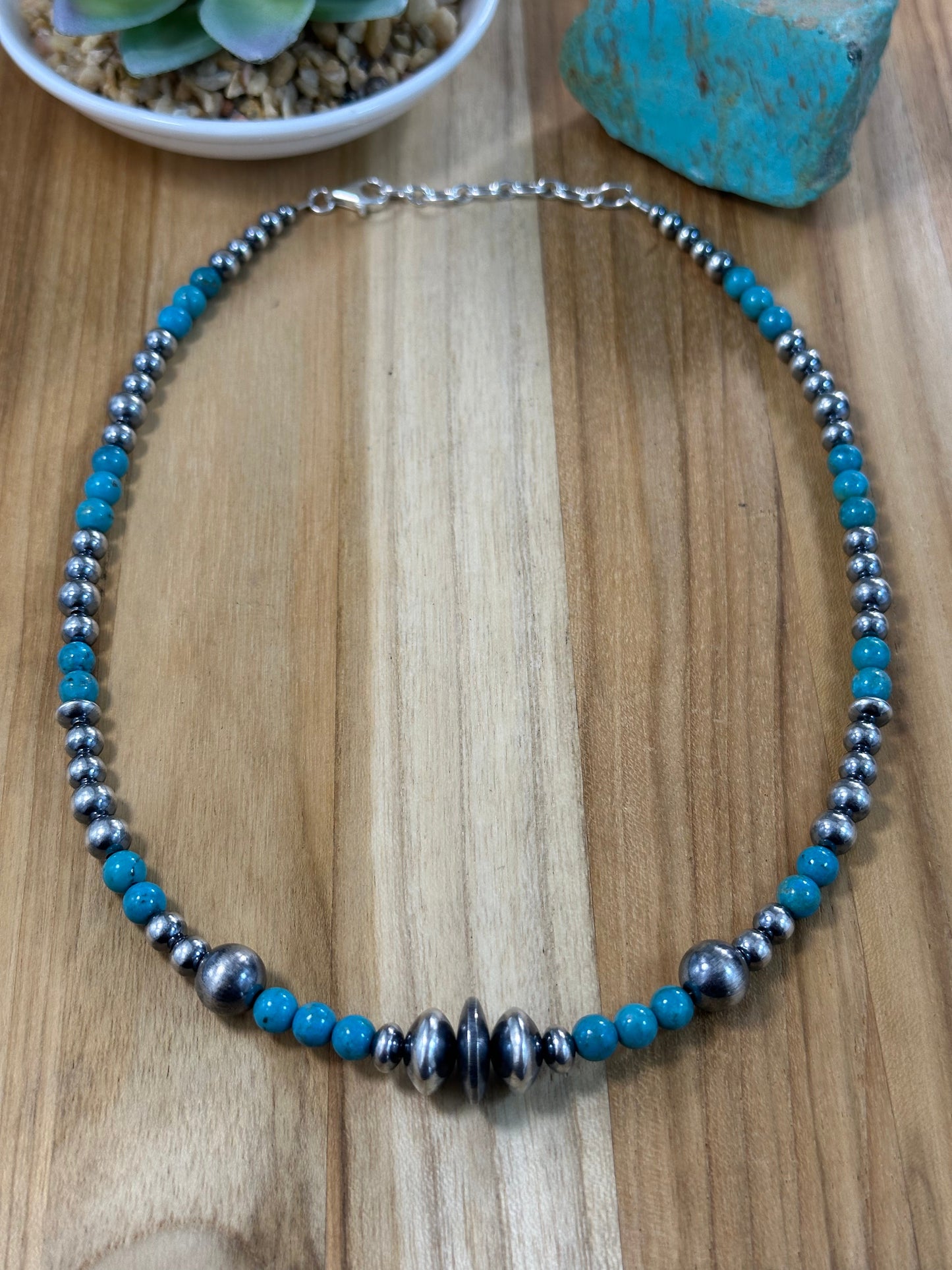 Kingman Turquoise and Sterling Pearl Necklace