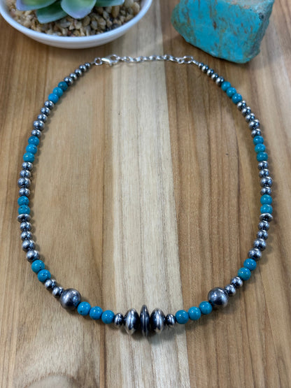 Kingman Turquoise and Sterling Pearl Necklace