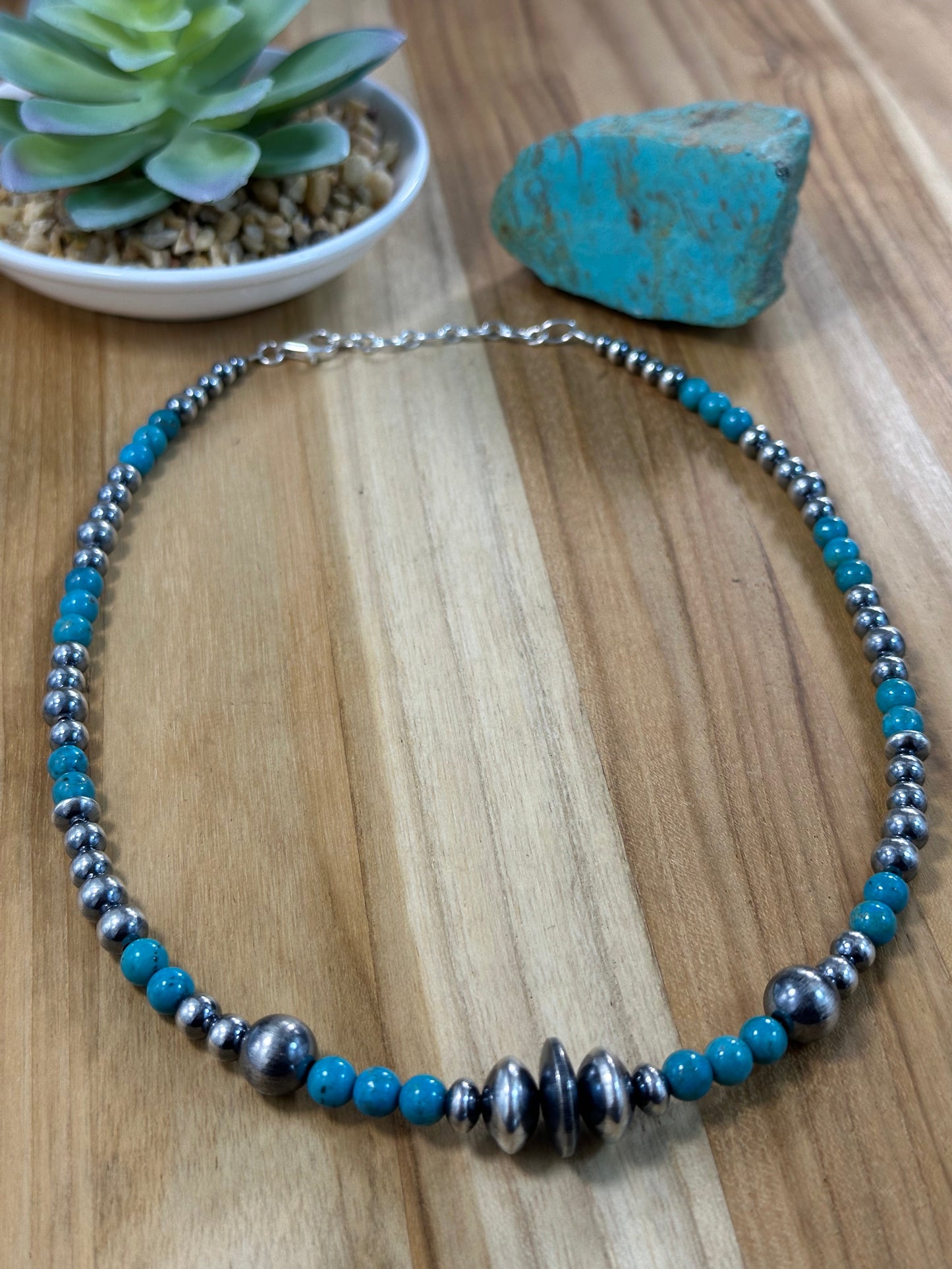 Kingman Turquoise and Sterling Pearl Necklace
