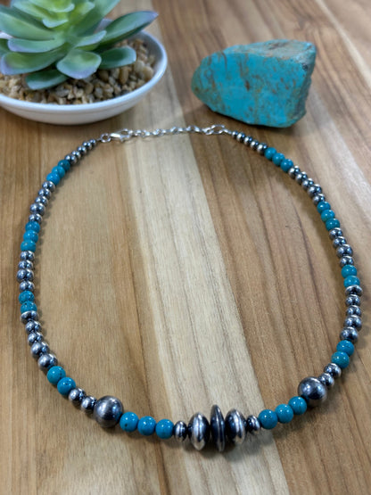 Kingman Turquoise and Sterling Pearl Necklace