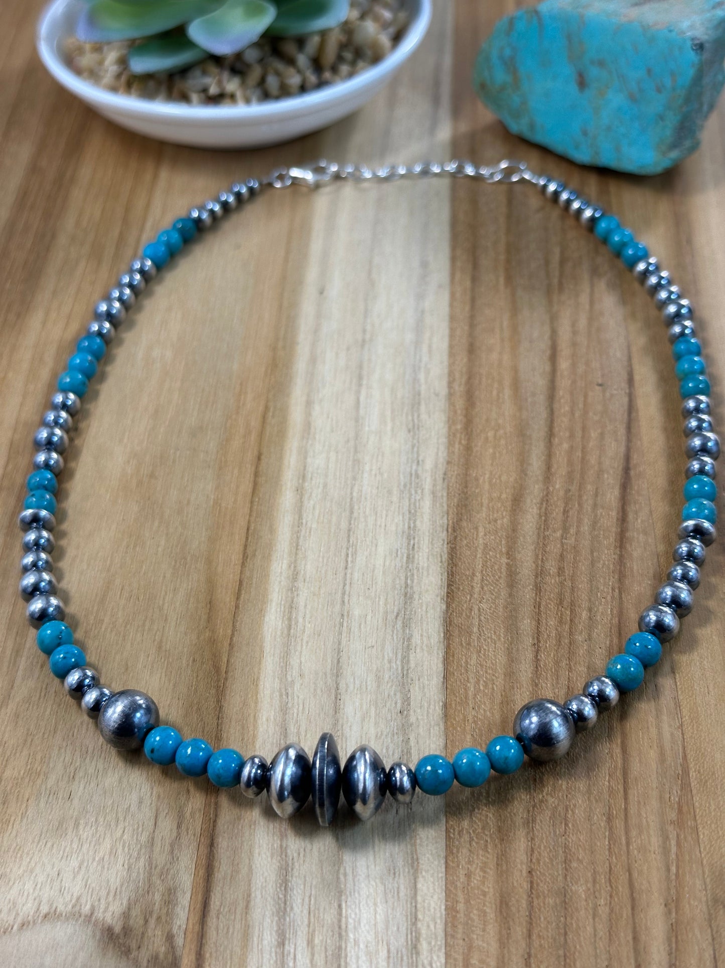 Kingman Turquoise and Sterling Pearl Necklace