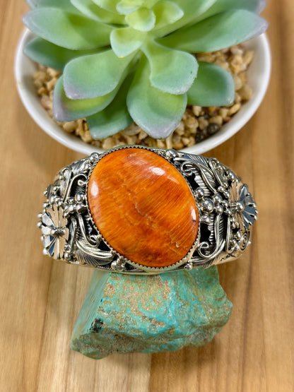 Orange Spiny Oval Sterling Cuff