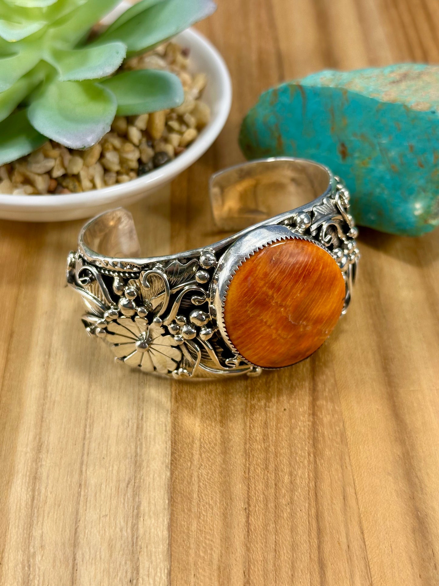 Orange Spiny Oval Sterling Cuff