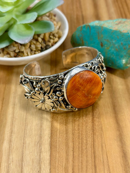 Orange Spiny Oval Sterling Cuff