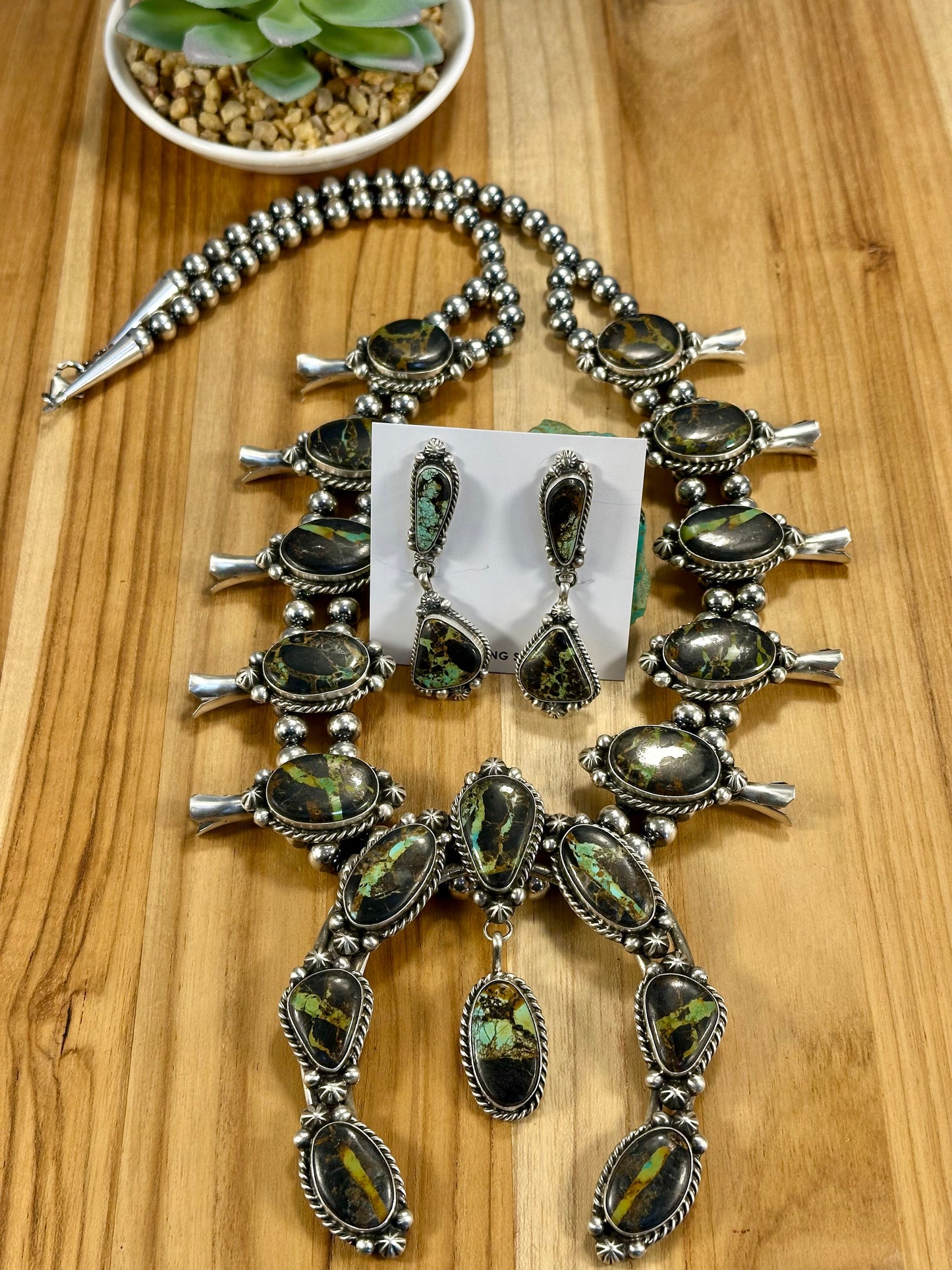 Black Jack Squash Blossom & Earrings Set