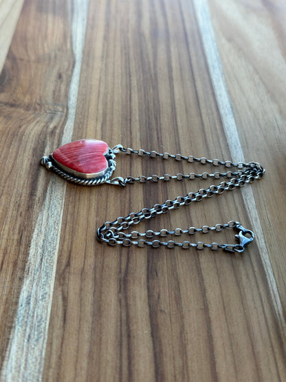 Red Spiny Heart Sterling Silver Necklace