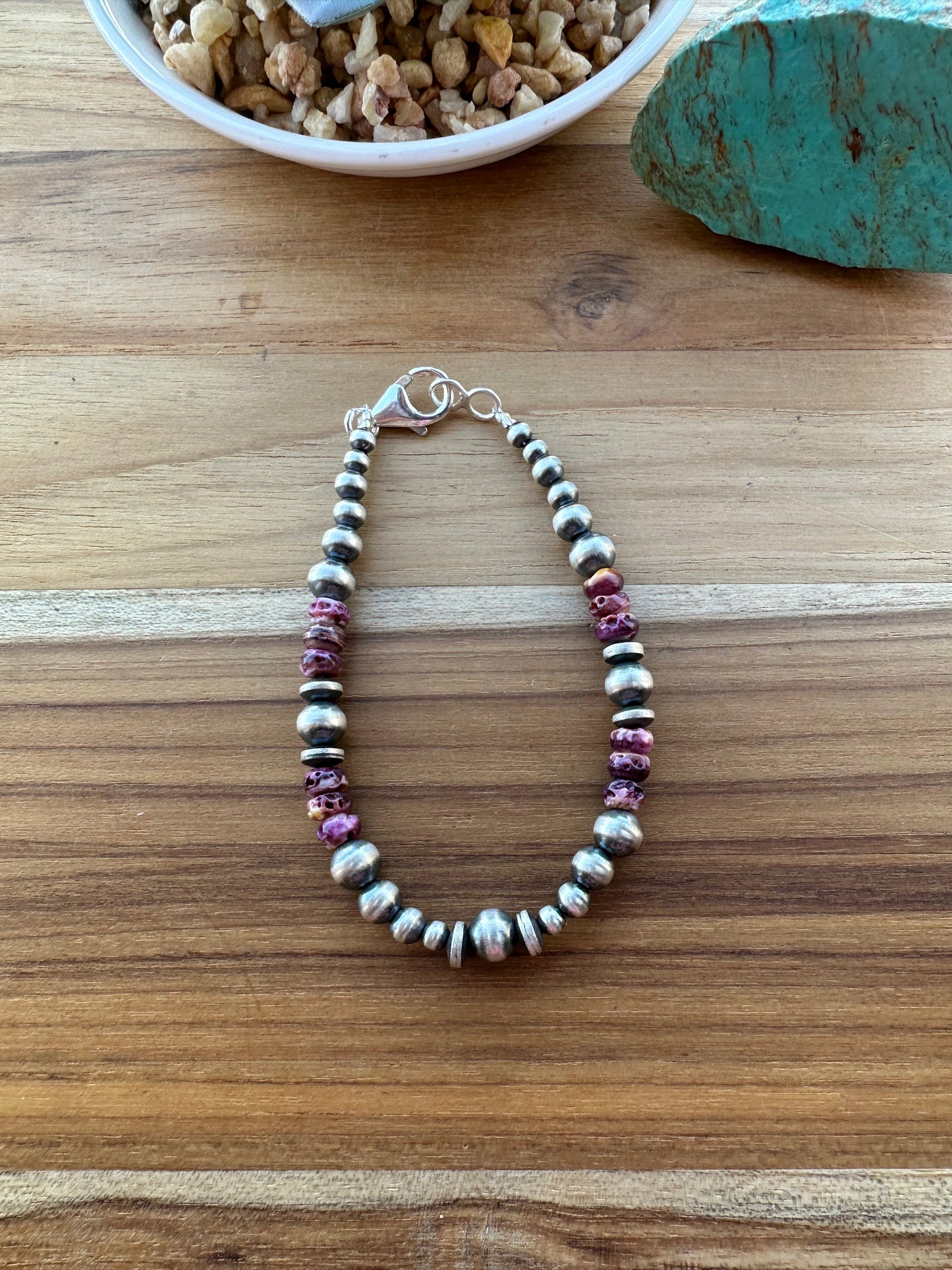 Pearl & Purple Spiny  Bead Bracelet