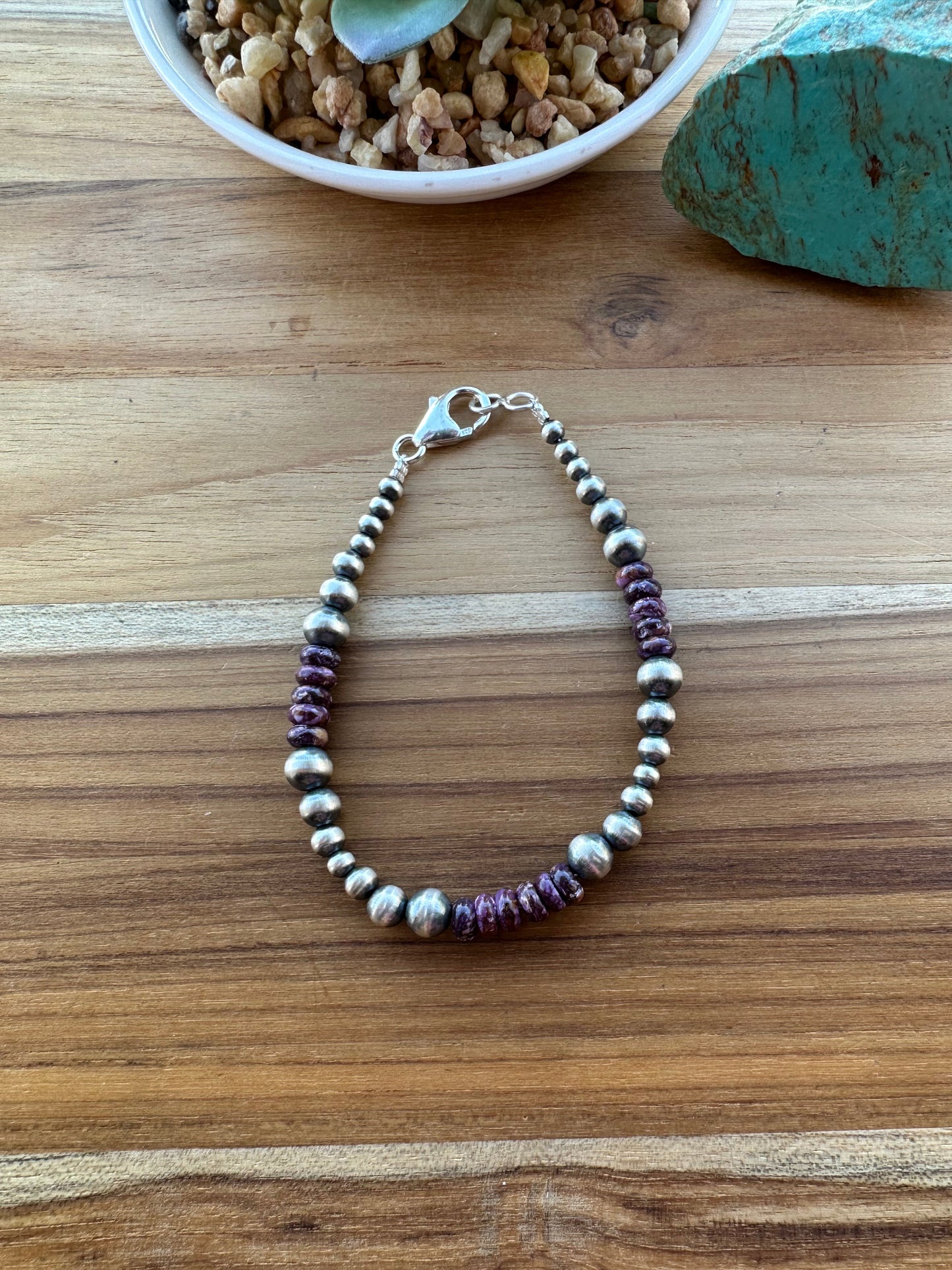 Pearl & Purple Spiny  Bead Bracelet