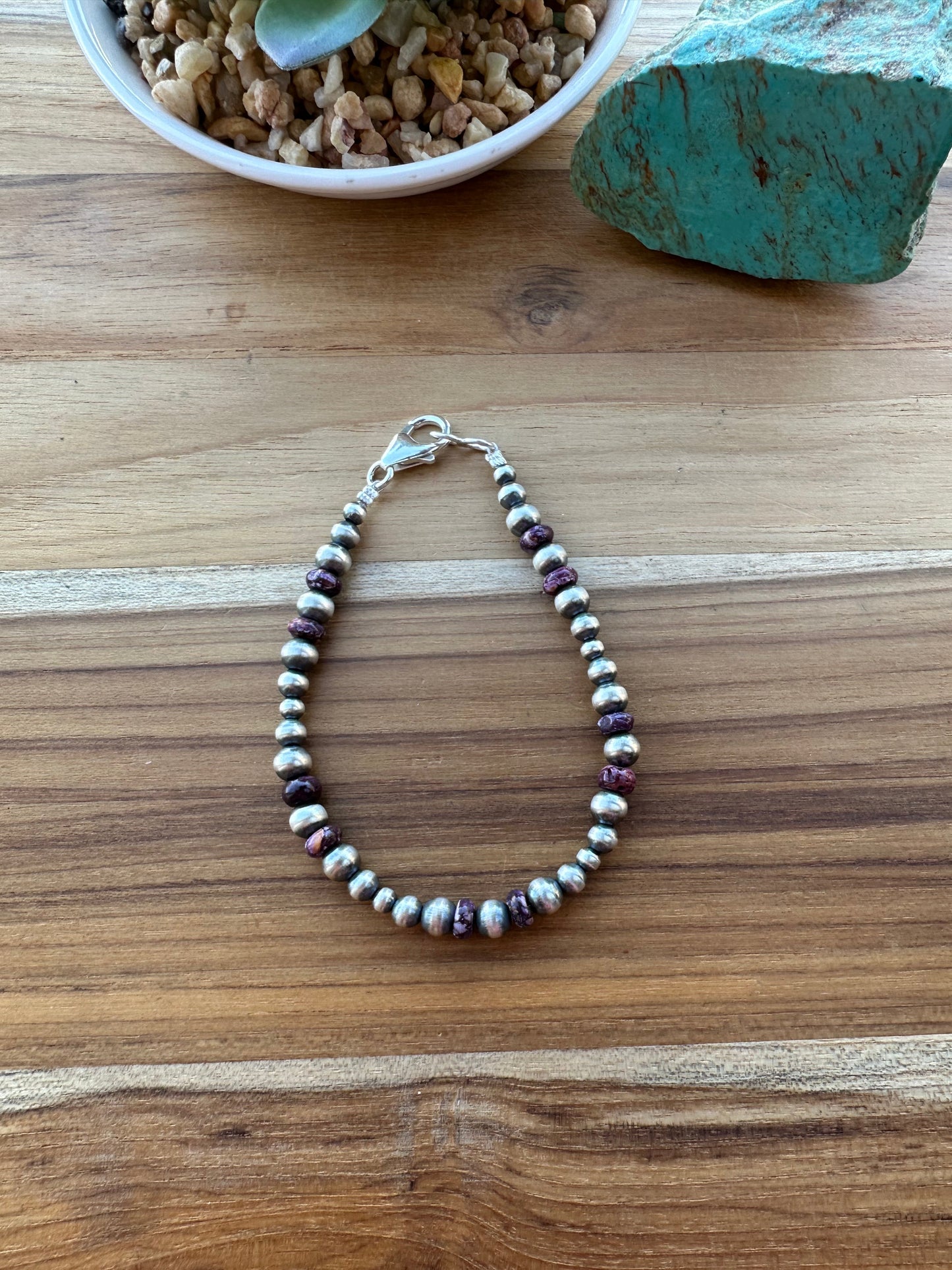 Pearl & Purple Spiny  Bead Bracelet