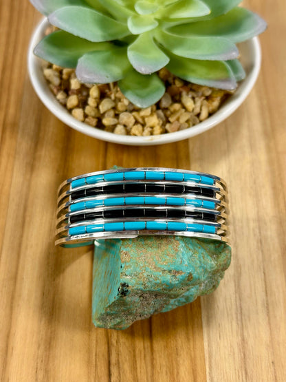 Kingman Turquoise & Black Onyx inlay Cuff