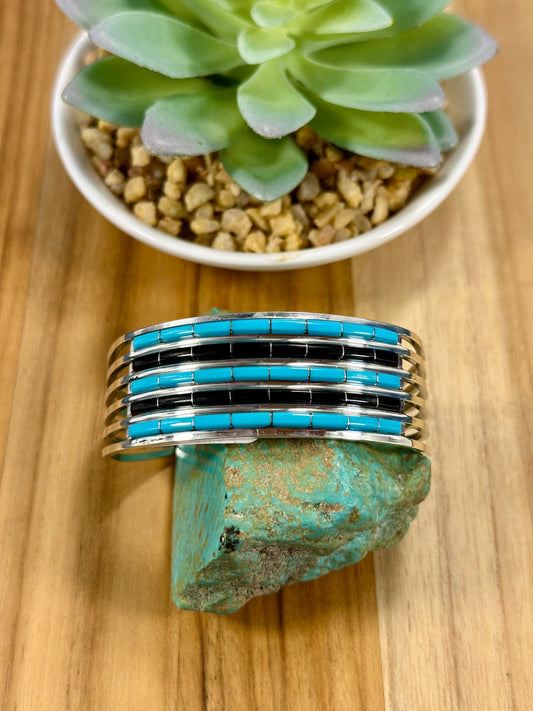 Kingman Turquoise & Black Onyx inlay Cuff