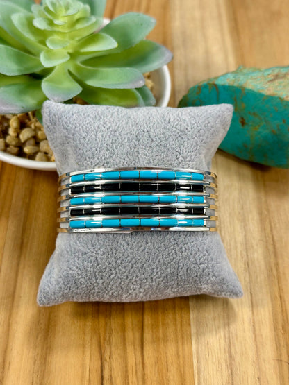 Kingman Turquoise & Black Onyx inlay Cuff