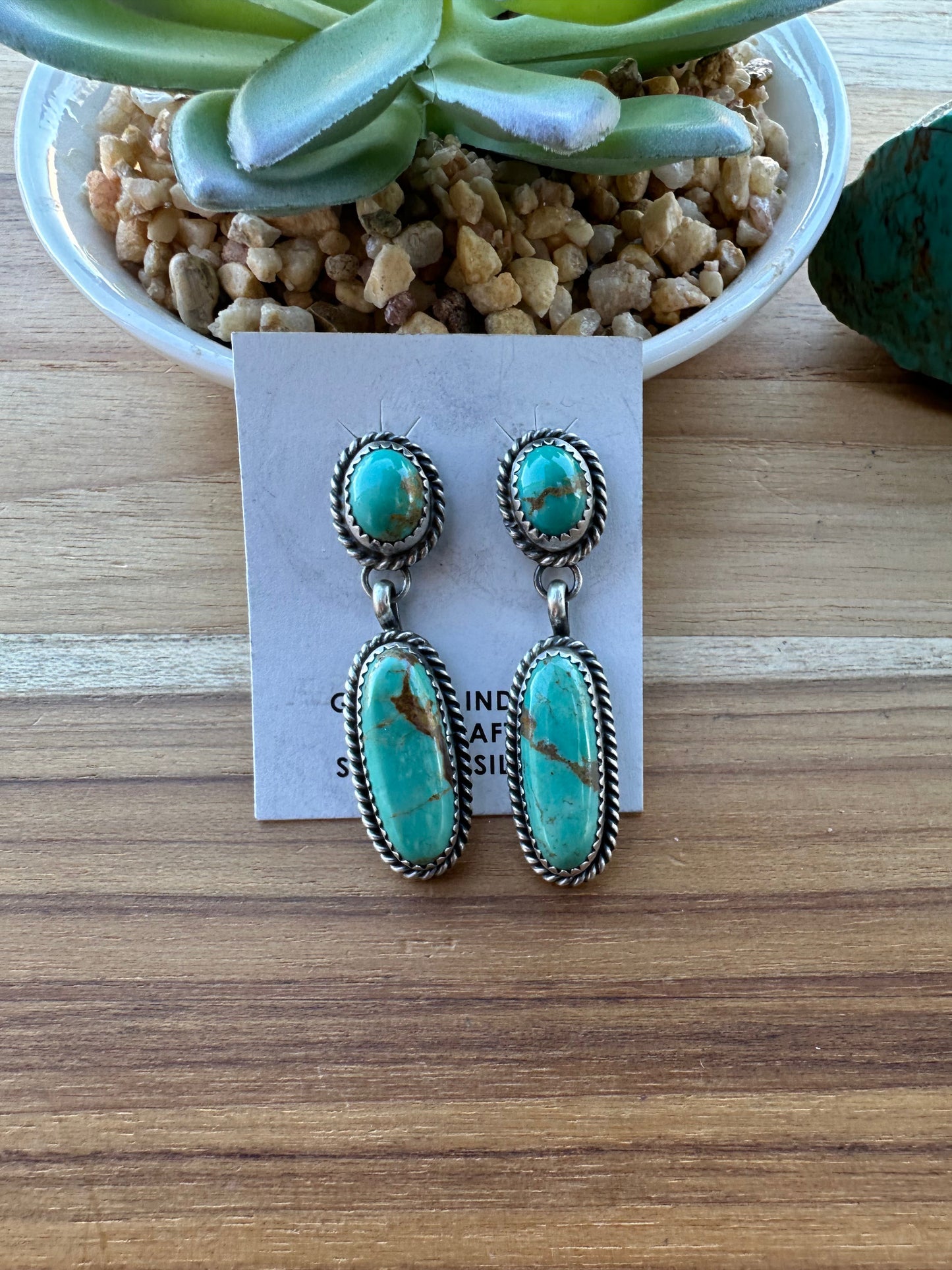 Kingman Turquoise 2 Stone Dangle Earrings