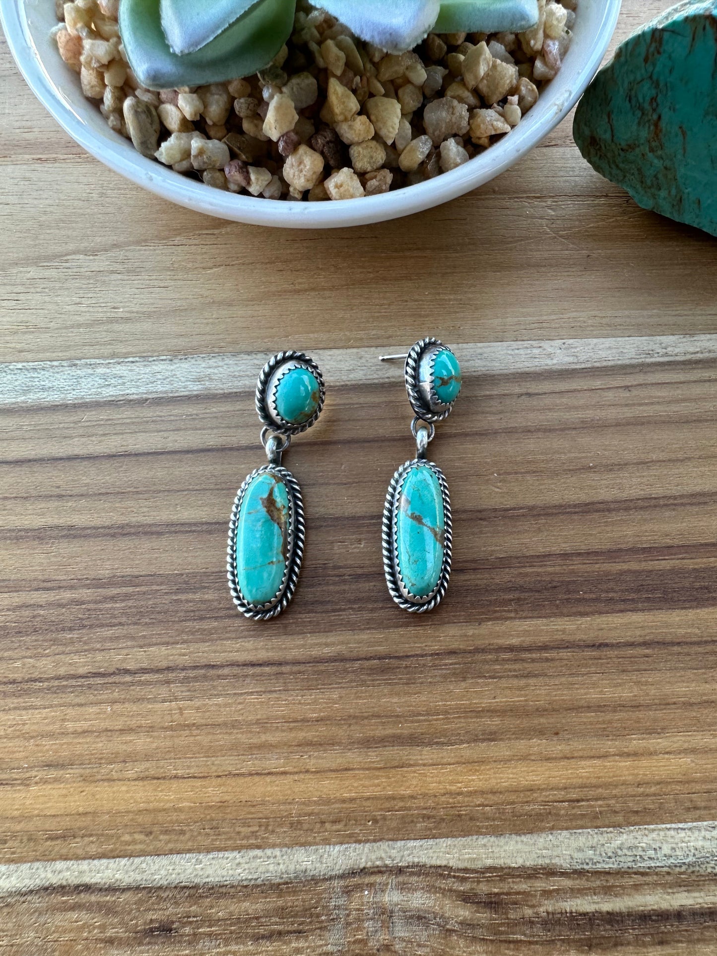 Kingman Turquoise 2 Stone Dangle Earrings