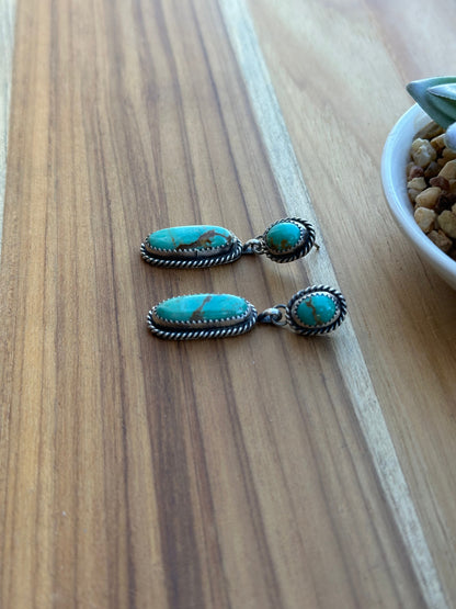 Kingman Turquoise 2 Stone Dangle Earrings
