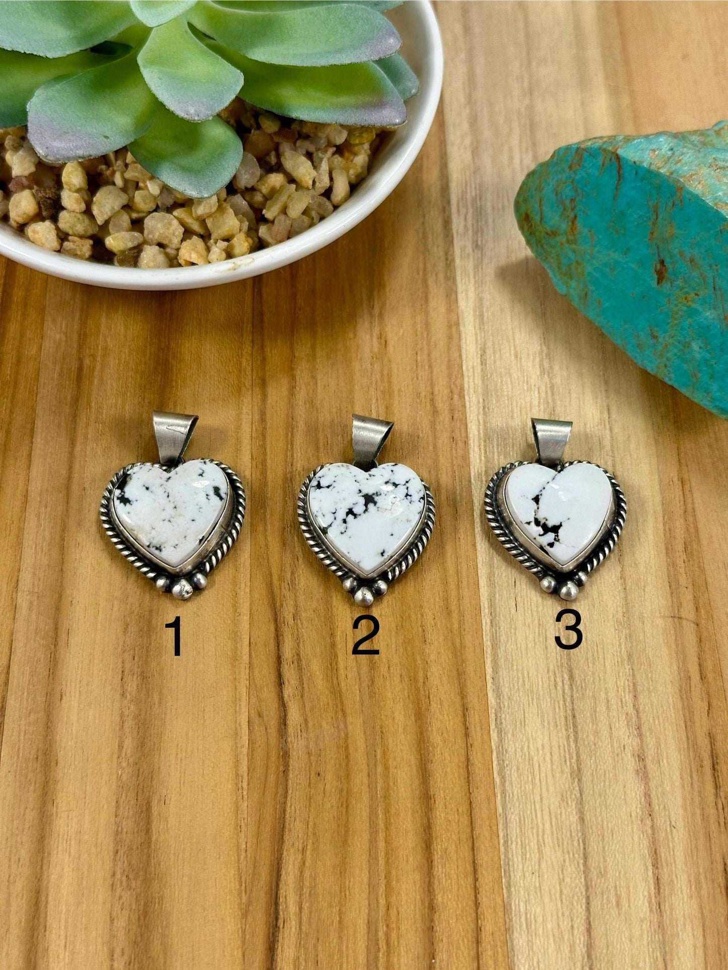 White Buffalo Heart Pendants