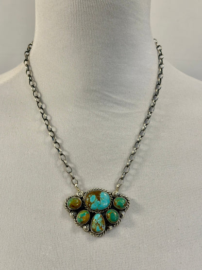 Kingman Turquoise Cluster Sterling Necklace
