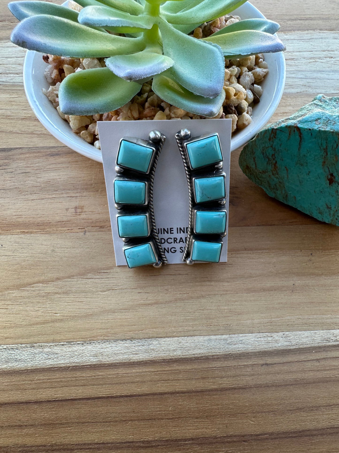 Kingman 4 Square Stone Sterling Silver Earrings