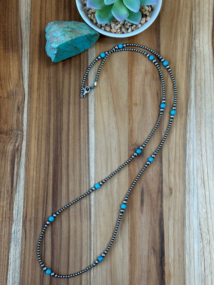 36" Navajo Style Pearl and Turquoise Necklace