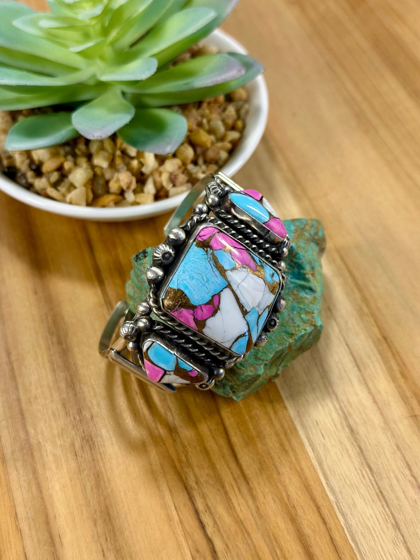 Square Cotton Candy & Sterling Silver Cuff