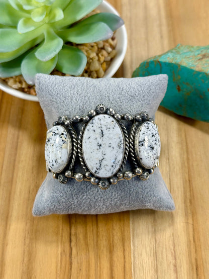 White Buffalo Sterling Silver 3 stone Cuff