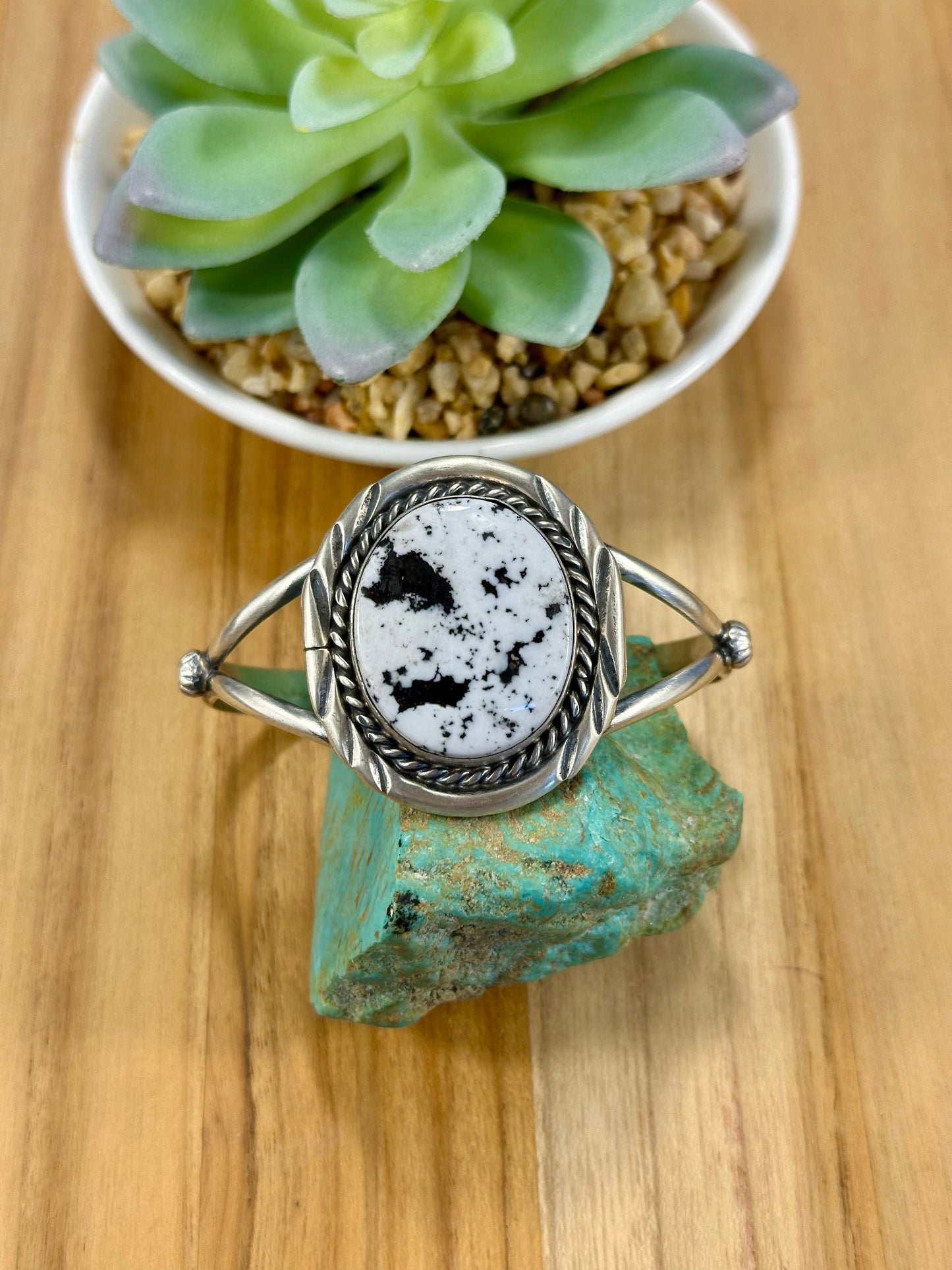 White Buffalo Oval Sterling Silver Cuff Bracelet
