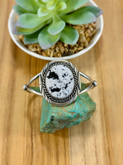 White Buffalo Oval Sterling Silver Cuff Bracelet