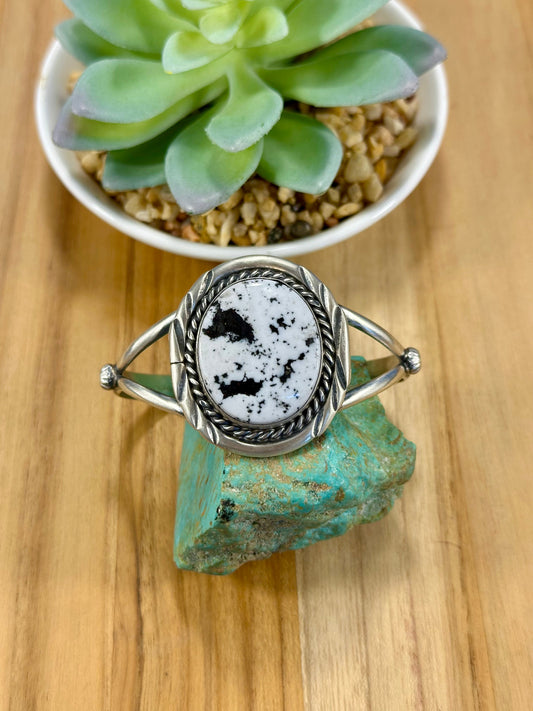 White Buffalo Oval Sterling Silver Cuff Bracelet