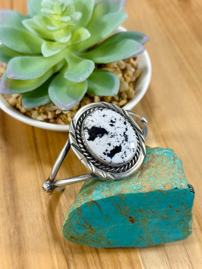 White Buffalo Oval Sterling Silver Cuff Bracelet