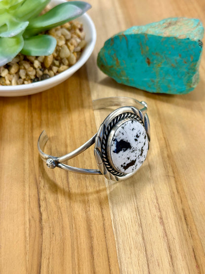White Buffalo Oval Sterling Silver Cuff Bracelet