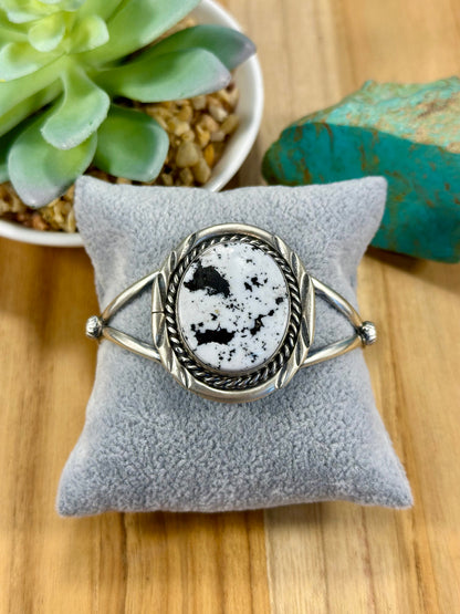 White Buffalo Oval Sterling Silver Cuff Bracelet