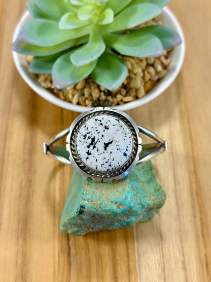 White Buffalo Oval Sterling Silver Cuff Bracelet