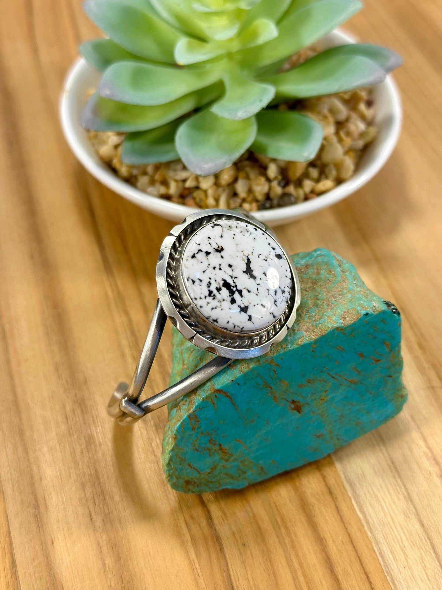 White Buffalo Oval Sterling Silver Cuff Bracelet