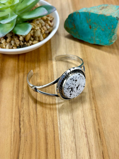 White Buffalo Oval Sterling Silver Cuff Bracelet