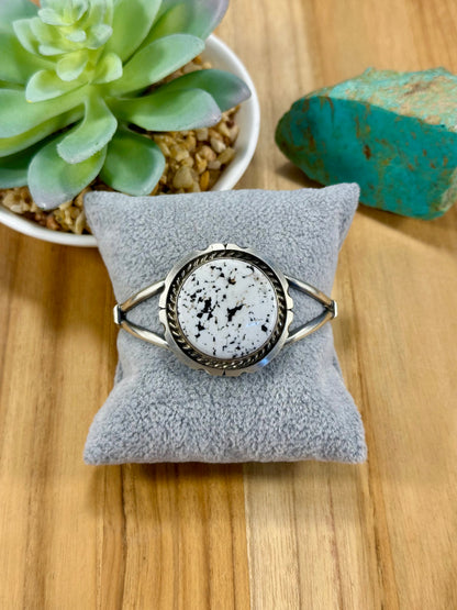 White Buffalo Oval Sterling Silver Cuff Bracelet
