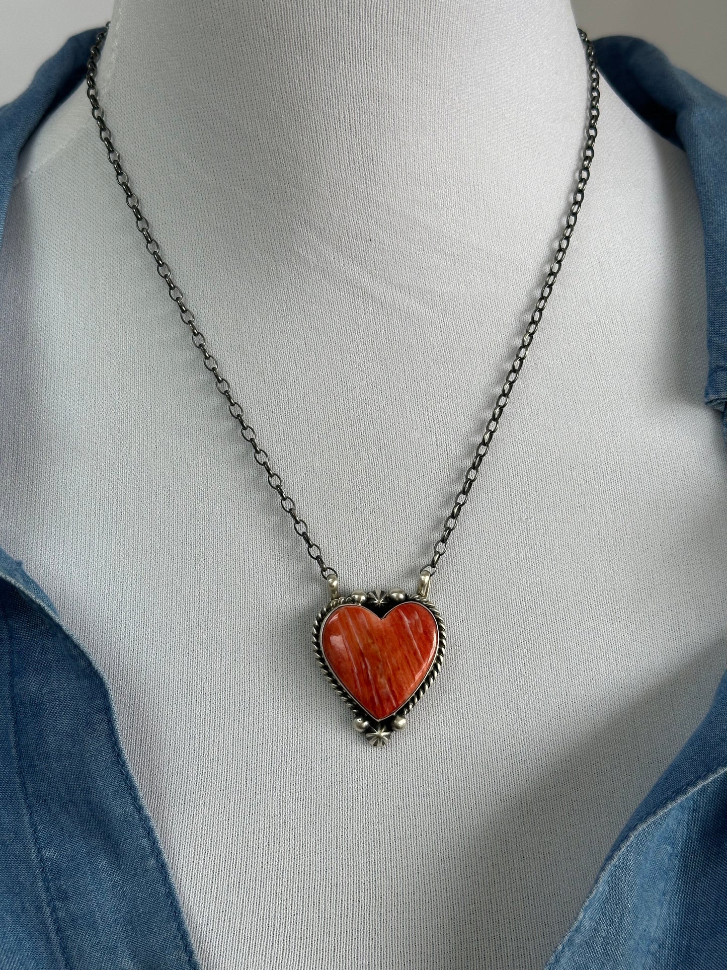Red Spiny Hear Sterling Silver Necklace