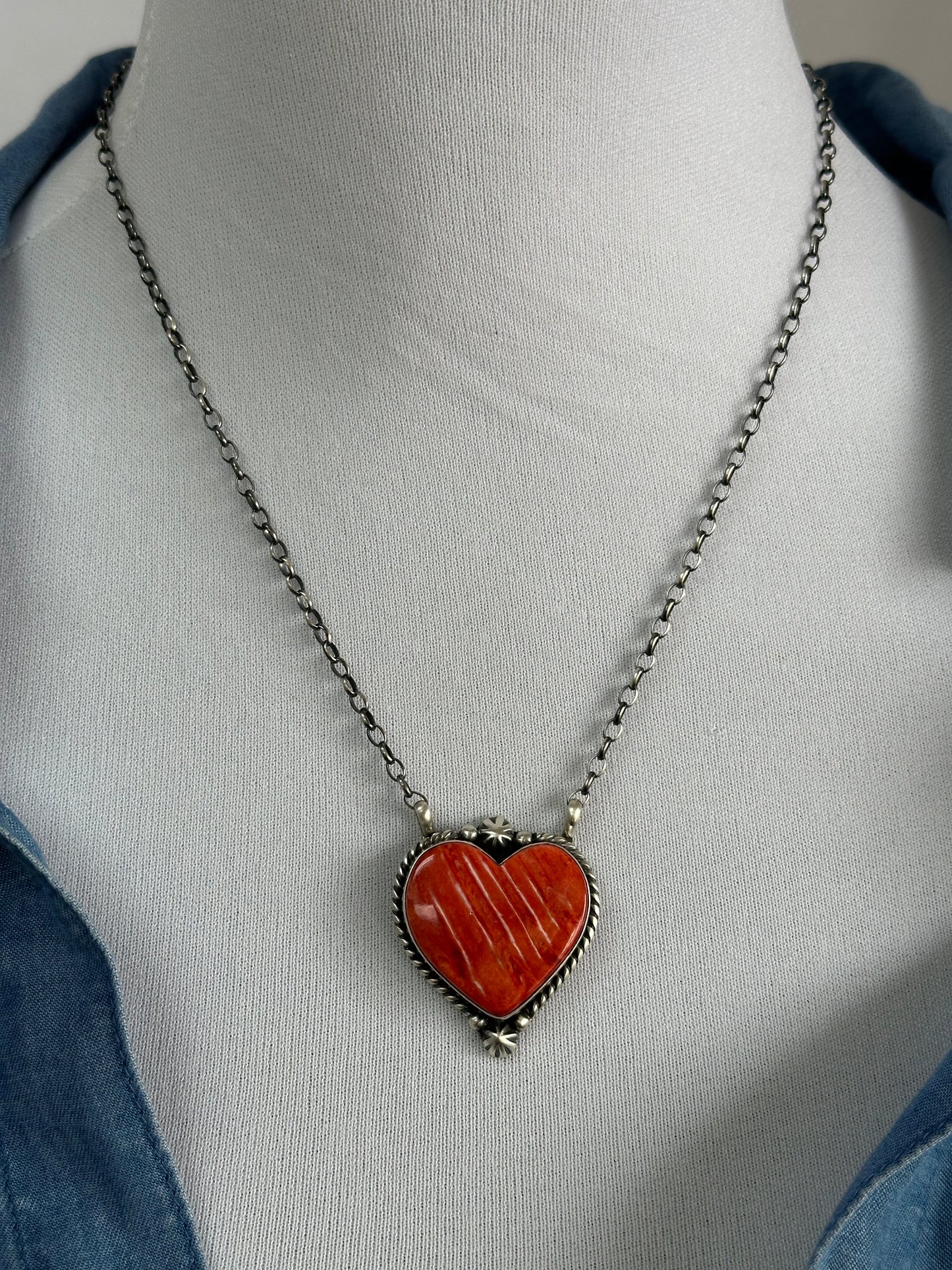 Red Spiny Hear Sterling Silver Necklace